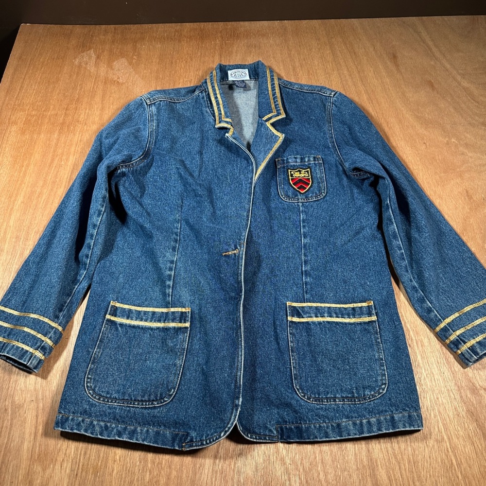 Carolina Blues Denim Blazer Womens Large Blue Gold Trim Crest Academic